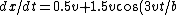 dx/dt = 0.5v + 1.5v \cos(3vt/b) \rightarrow 2v
